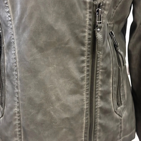Max Studio Moto Olive Green Vegan Leather Jacket – Size Medium - Picture 7 of 13